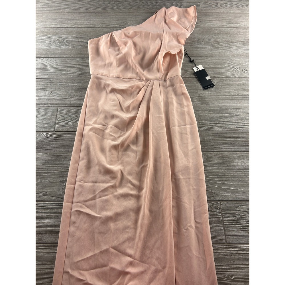 Adrianna Papell One Shoulder Ruffle Gown Blush Pink Pleated Formal Dress Size 4